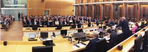 The Honourable Patrick  Keane delivers the 2017 Clayton Utz Alexander Freeleagus Oration before an audience of 280 in the Banco Court, Supreme Court of Qld. 